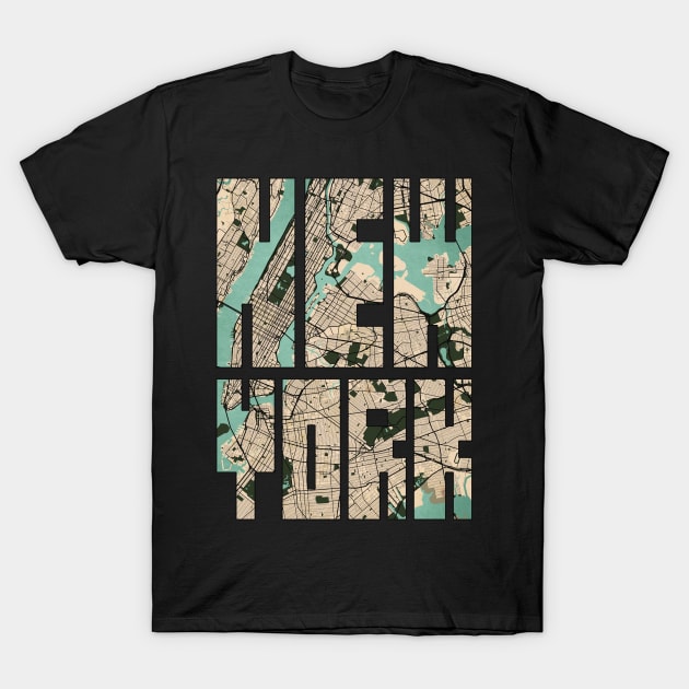 New York, United States City Map Typography - Vintage T-Shirt by deMAP Studio